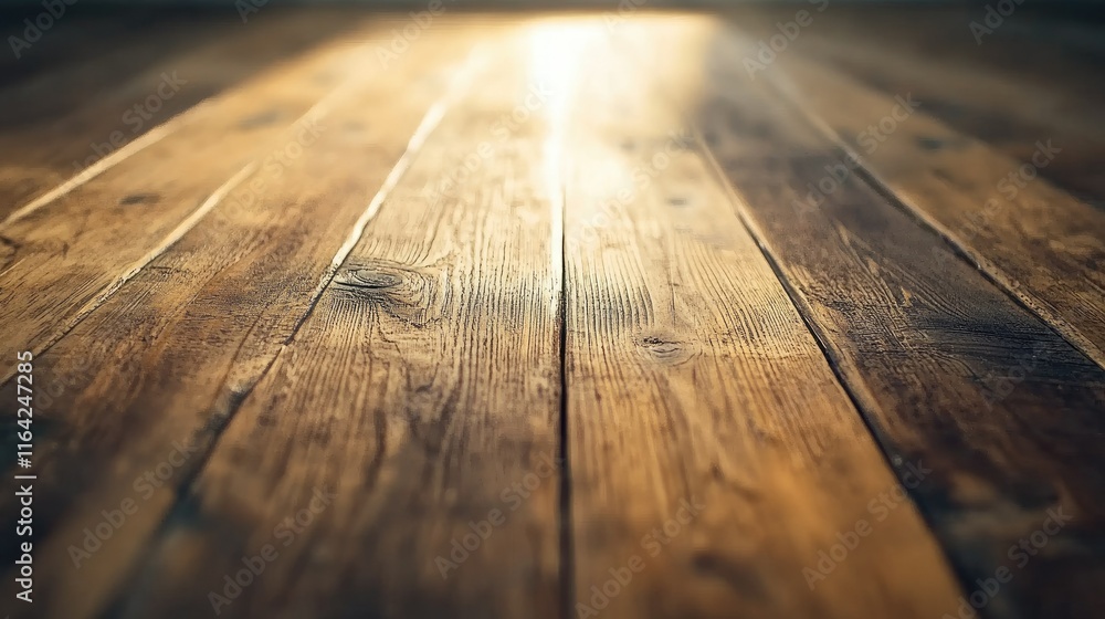 Sunlight Glimmers on Rustic Wooden Floorboards in Soft Focus Sunlight Glimmers on Rustic Wooden Floorboards in Soft Focus