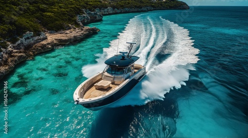 Speeding through crystal clear waters on a sunny day in the Caribbean