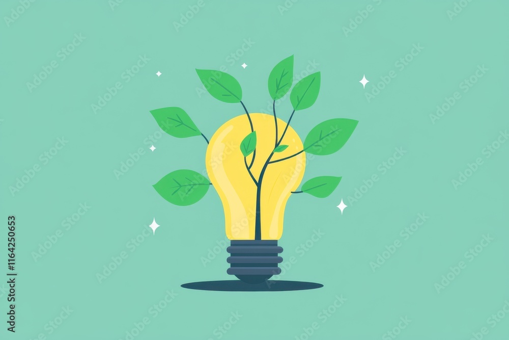 A vibrant illustration of a light bulb blooming with fresh green leaves, symbolizing growth and innovation.