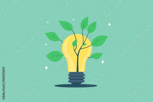 Obraz na płótnie A vibrant illustration of a light bulb blooming with fresh green leaves, symbolizing growth and innovation. w salonie