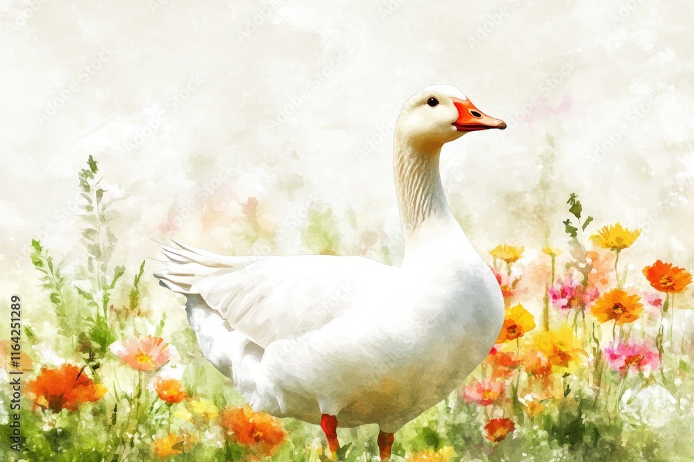 Obraz premium Duck in a field of flowers