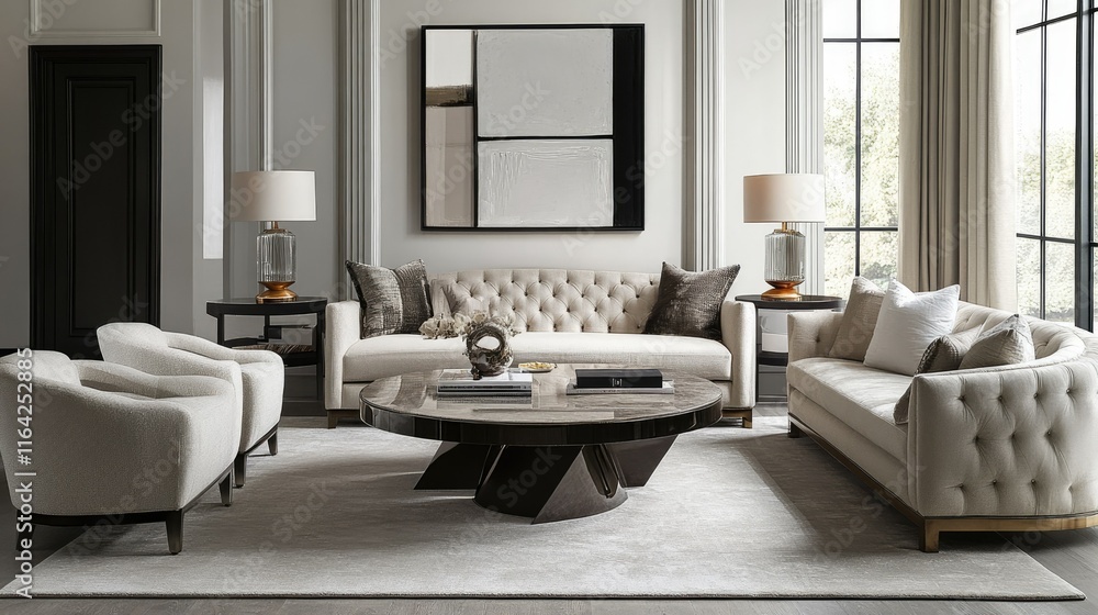 Fototapeta premium Modern Elegant Living Room Interior with Stylish Furniture Design