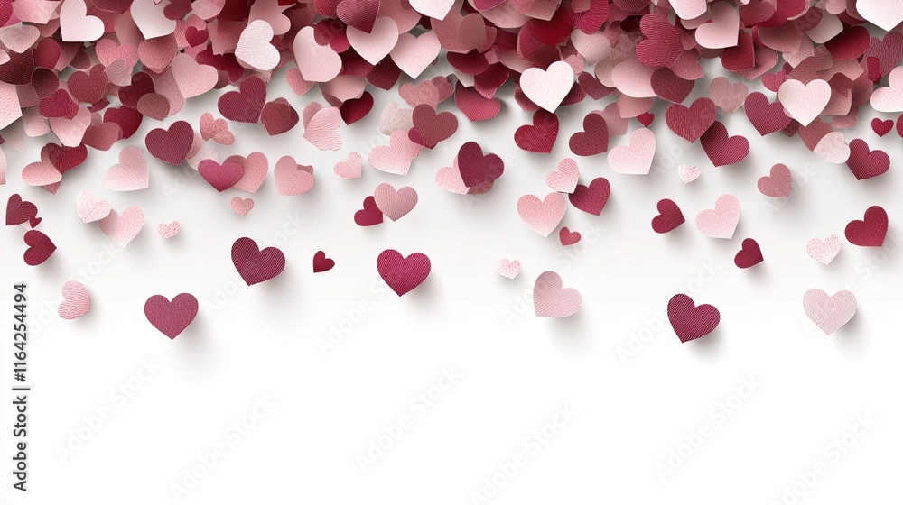 A vibrant heart confetti pattern in pink and red colors creates a festive backdrop ideal for Valentine's Day and romantic occasions A vibrant heart confetti pattern in pink and red colors creates a festive backdrop ideal for Valentine's Day and romantic occasions