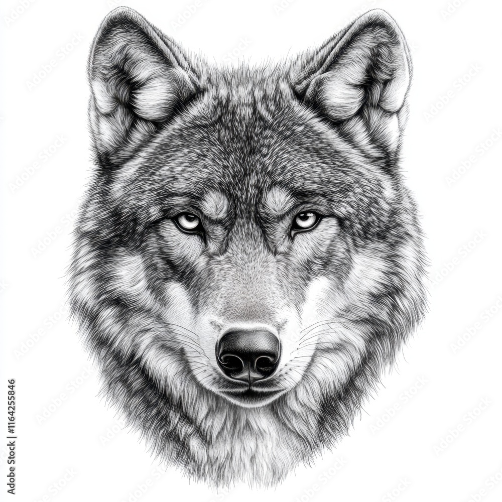 Striking portrait of a wolf captured in minimalist style. Striking portrait of a wolf captured in minimalist style.