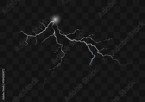 Lightning. Thunder storm realistic lightning. Bright light effects. White lightning. Vector illustration