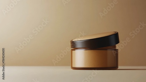 Elegant cosmetic jar with delicate flowers on a minimalist backdrop