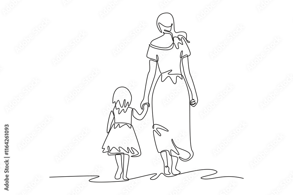 Mother and daughter concept. Single line draw design vector graphic illustration. Mother and daughter concept. Single line draw design vector graphic illustration.