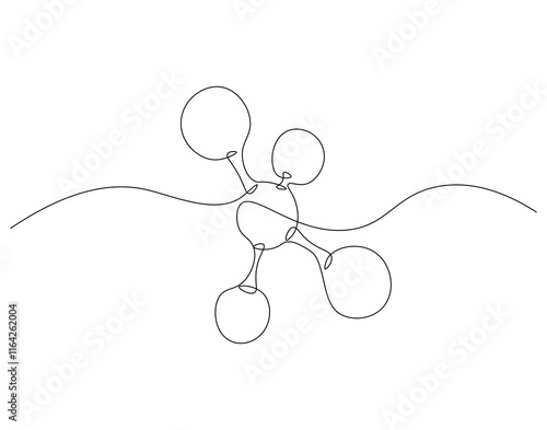 Continuous one line drawing of molecule. One line drawing illustration of molecule. Biology, sciene concept single line. Editable outline