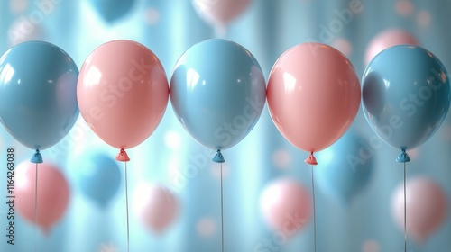 Colorful balloons floating in a dreamy background with soft clouds