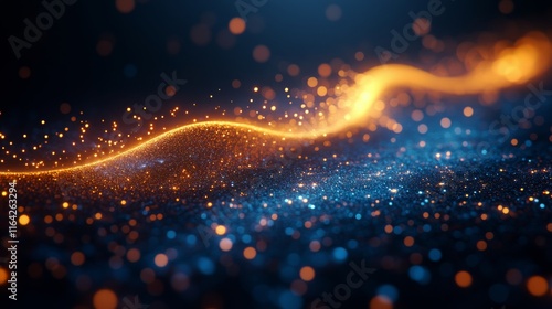 Warm lights illuminate a serene evening under a blue canopy of bokeh effects