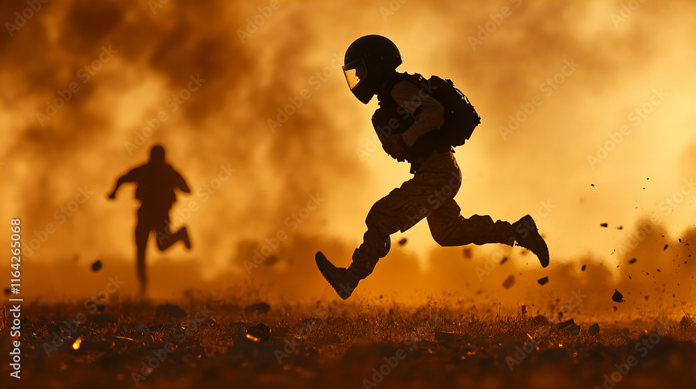 Empty riot helmet on the ground amid chaos and flames after intense confrontation in urban environment Empty riot helmet on the ground amid chaos and flames after intense confrontation in urban environment