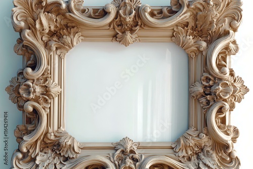 Ornate Baroque Style Picture Frame, Elegant and Detailed Wood Carving, Vintage Design, Decorative Art Frame, Empty Frame for Artwork photo