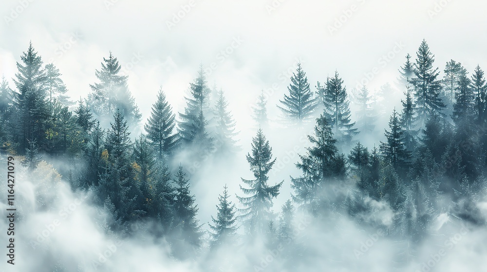 Obraz premium trees in the fog in the mountains