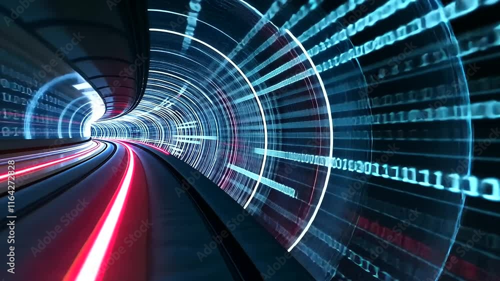 A futuristic tunnel of light and data, with glowing blue and magenta accents, symbolizing travel through cyberspace A futuristic tunnel of light and data, with glowing blue and magenta accents, symbolizing travel through cyberspace