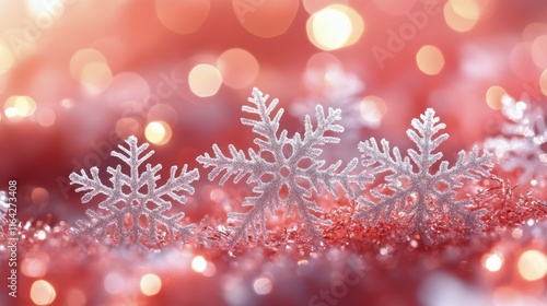Sparkling snowflake on vibrant pink background in winter season