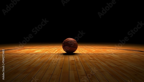 Playing Basketball On A Hardwood Court: A Symbol Of Team Sport And Fitness, Competing In Tournaments, Dribbling And Passing With A Leather Ball. photo