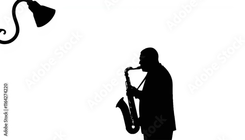 Saxophone player silhouetted against a white background