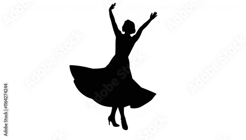 Dancing woman celebrating joy against a white background