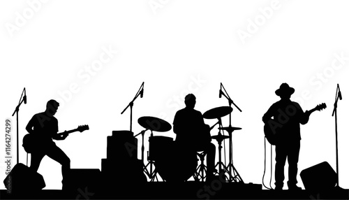 Silhouetted band performing music on stage