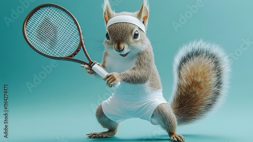 The Athletic Squirrel: A Whimsical Tennis Champion photo