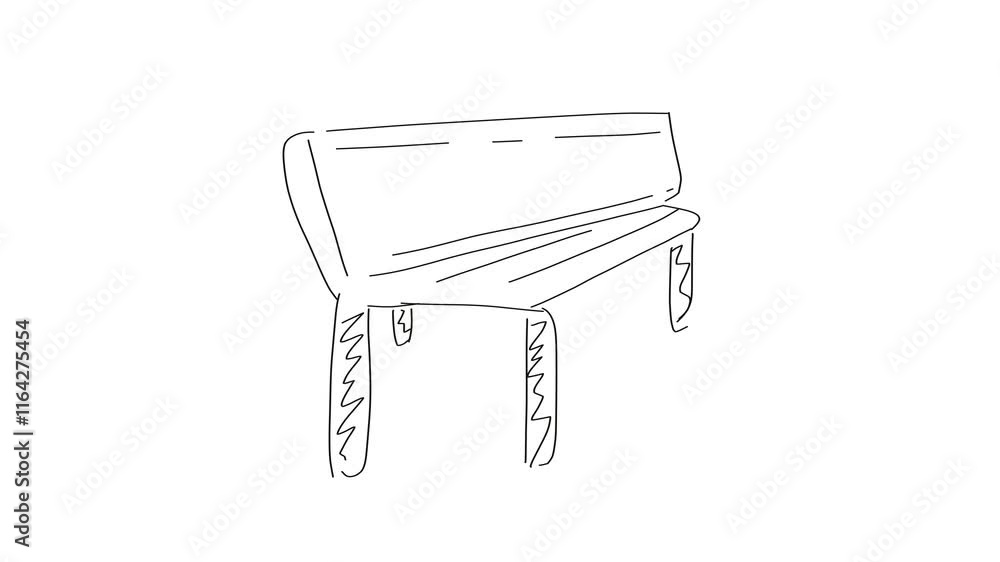 hand drawn bench animation on white background video hand drawn bench animation on white background video