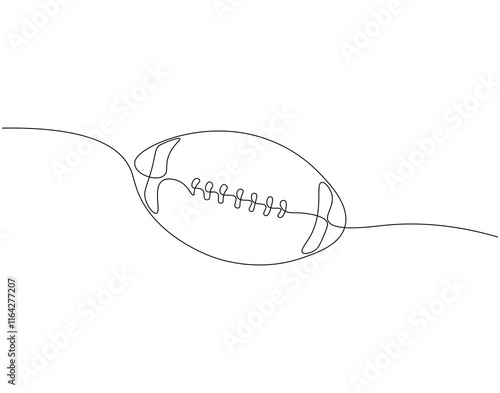 Continuous one line drawing of rugby ball. One line drawing illustration of american footbaal ball. Rugby sport equipment concept single line. Editable outline photo