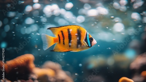 Colorful fish swimming among coral in a vibrant underwater environment during...