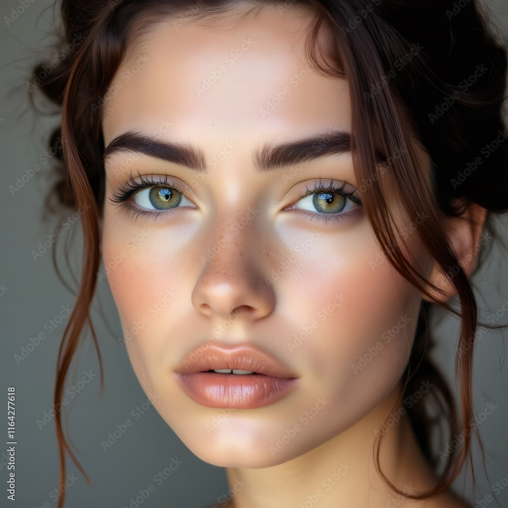 Obraz premium Un peinado elegante con mechones sueltos que enmarcan el rostro de manera natural y sofisticada, capturando un estilo clásico y refinado perfecto para cualquier ocasión especial 