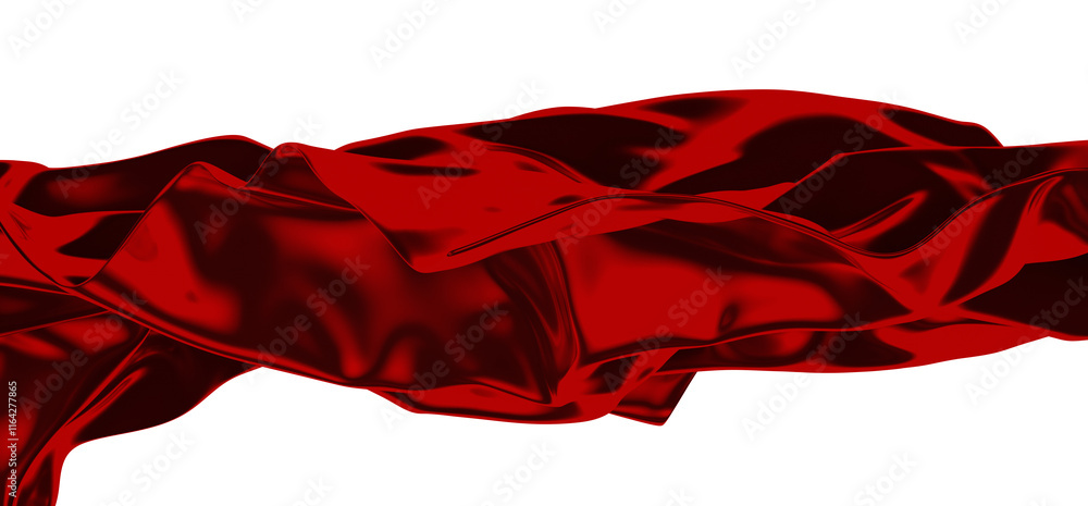 Fototapeta premium A close-up shot of a red satin fabric draped in a wave-like motion against a black background