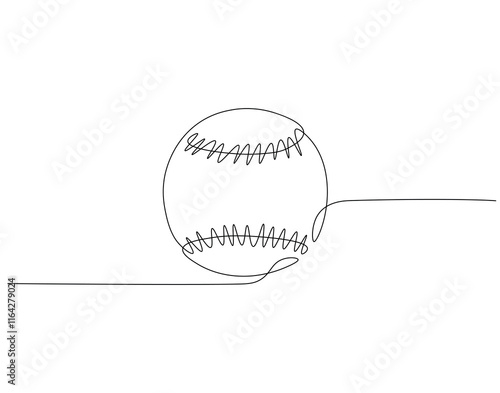 Continuous one line drawing of baseball ball. One line drawing illustration of baseball sport ball. Baseball equipment concept line art. Editable outline