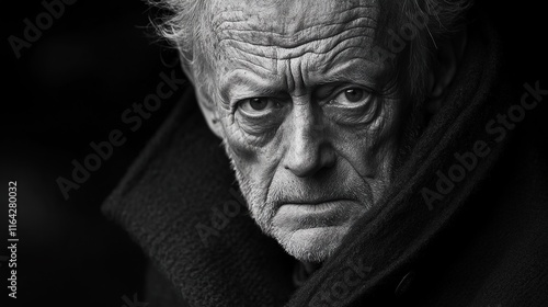 Dramatic Black and White Portrait of Elderly Person