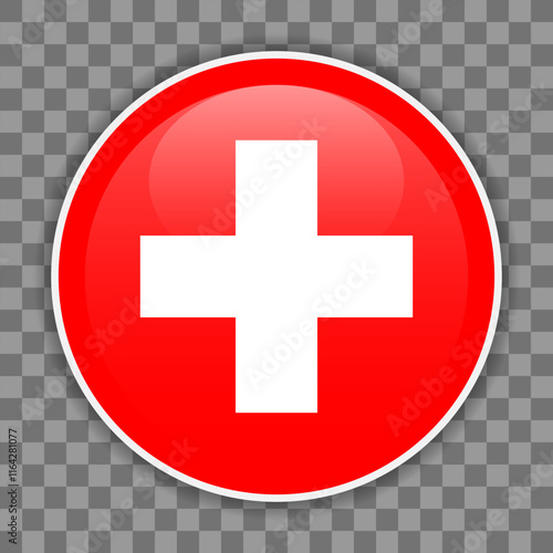 Swiss flag icon on checkered background. Round vector icon for mobile apps, UI or web design
