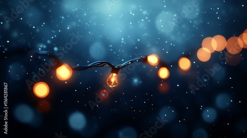 Warm lights illuminate a serene evening under a blue canopy of bokeh effects