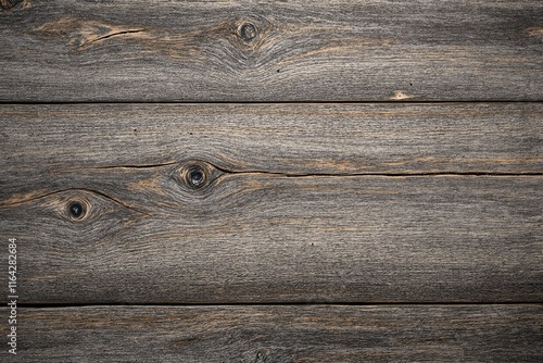 Close-up texture of aged wooden planks with visible grain and knots. photo