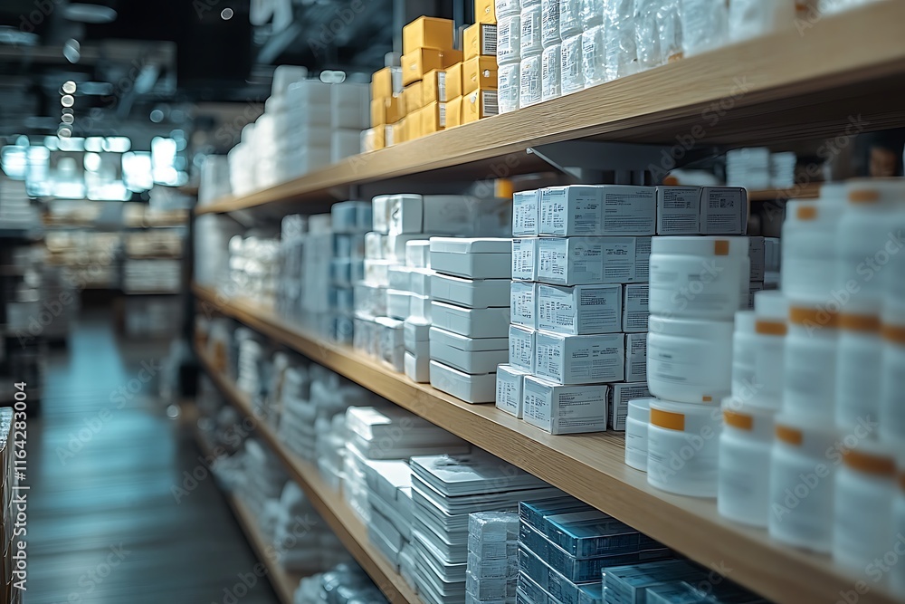 A wide selection of products neatly arranged on shelves in a well-stocked retail store, ready for purchase. A wide selection of products neatly arranged on shelves in a well-stocked retail store, ready for purchase.