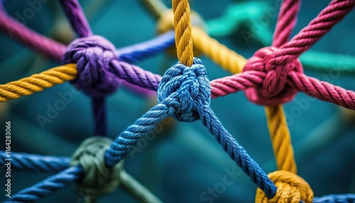 Central Networking: A Representation Of Connectivity And Support Through Diverse Circles And Ropes In A Networked Loop Structure. photo