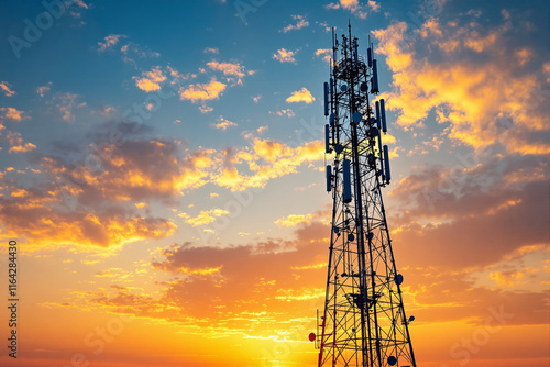 Wallpaper Mural Communication Tower Against a Vibrant Sunset Sky. Torontodigital.ca