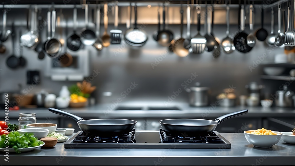 Professional kitchen in restaurant. Modern equipment and devices. Empty kitchen Professional kitchen in restaurant. Modern equipment and devices. Empty kitchen