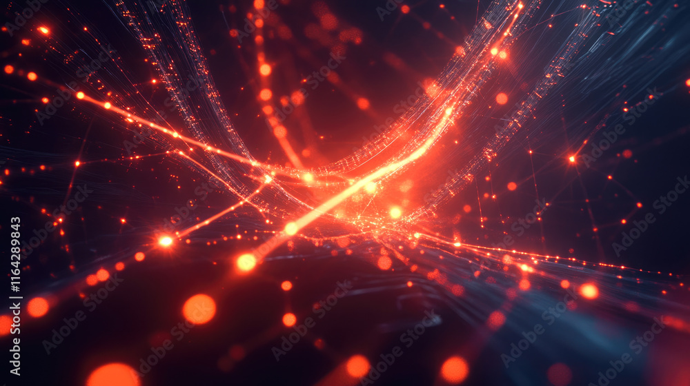 Fototapeta premium Dynamic red and blue light trails creating an abstract technological pattern