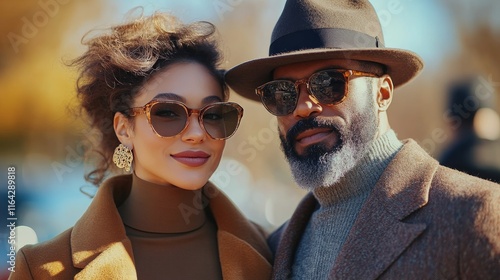 Couple enjoying a stylish outing in fall fashion at a park
