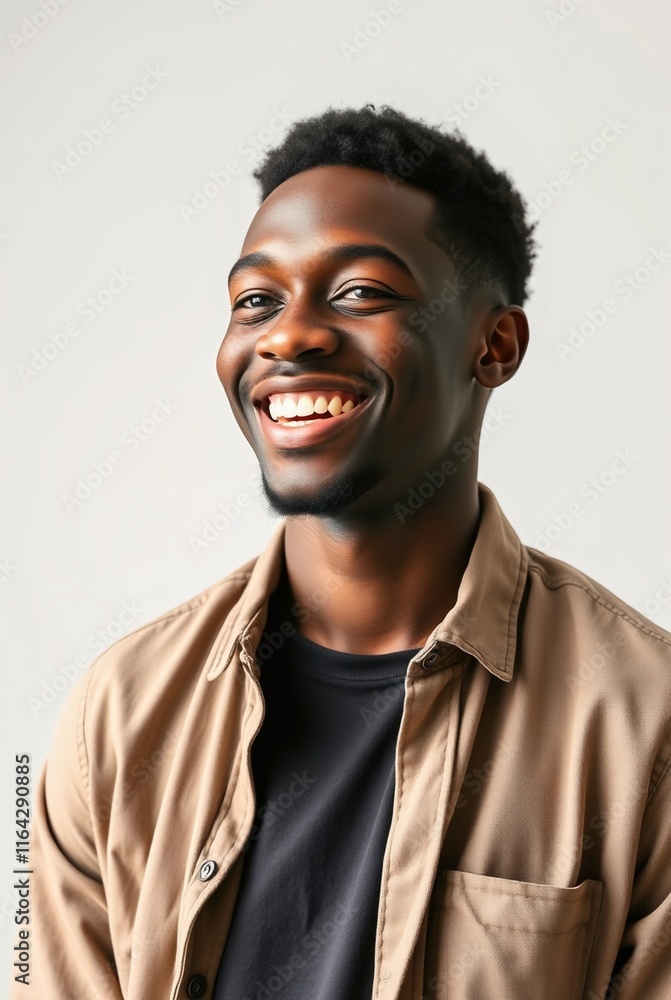 Obraz premium Smiling Young Man in Casual Attire with Neutral Background