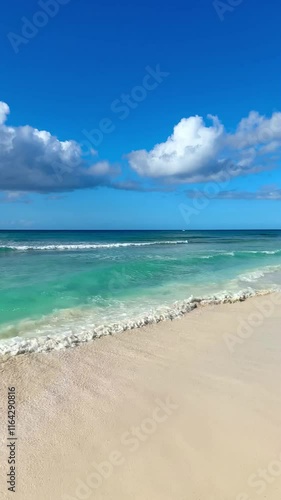 exotic turquoise sea and white sand beach and blue sky with sunshine