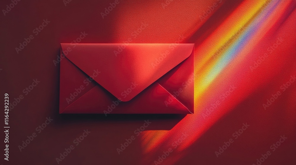 A close-up of a red envelope with a built-in prism, casting rainbow patterns. A close-up of a red envelope with a built-in prism, casting rainbow patterns.