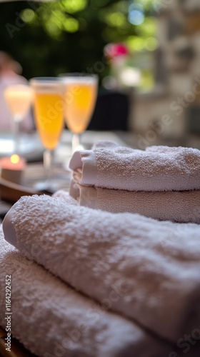Soft candlelight creates a tranquil atmosphere in a serene spa setting with t...