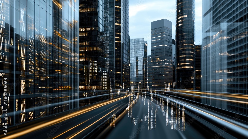 Fototapeta premium Illuminated stock market candles rise from a detailed chart, highlighted by soft light and a blurred background, capturing financial activity