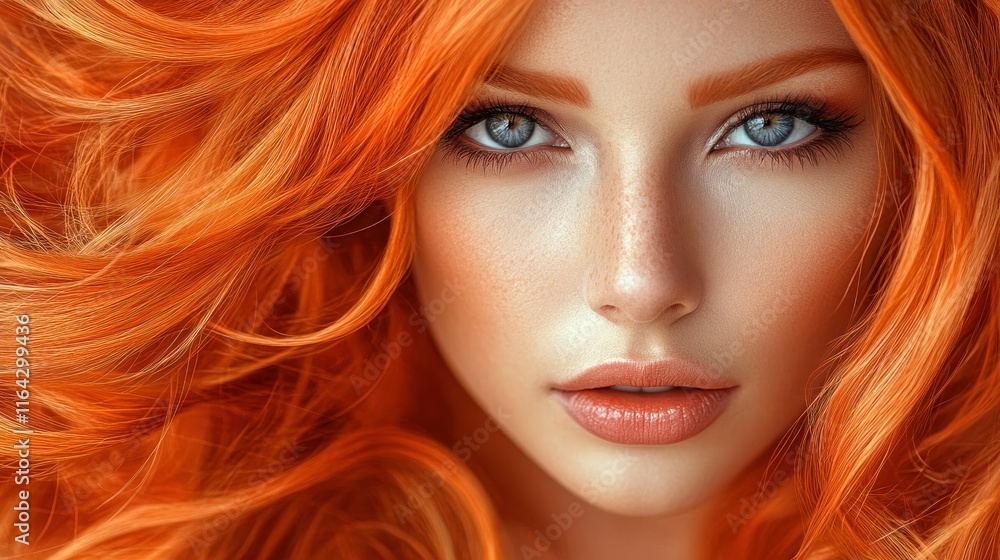 Obraz premium Close-up portrait of a woman with vibrant orange hair.