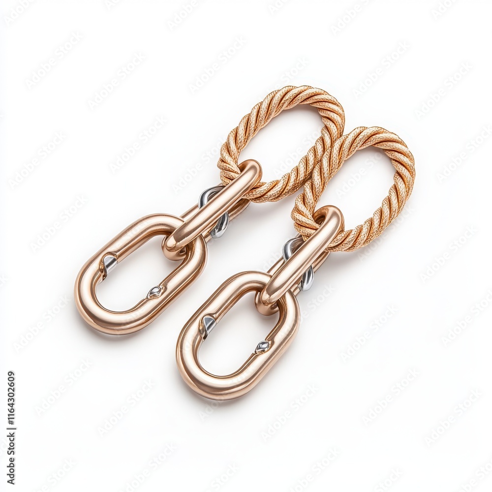 Obraz premium A close up of a pair of climbing carabiners with a twisted rope, ideal for outdoor or marine-themed projects.