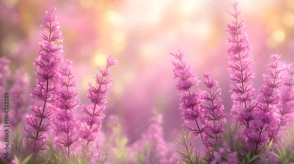 Obraz premium Pink Flowers Blooming in Soft Sunlight