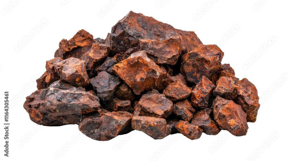 Pile of Iron Ore Rocks with Distinctive Rusty Coloration and Texture for Industrial, Geological, and Natural Resource Illustrations. on white or transparent png Pile of Iron Ore Rocks with Distinctive Rusty Coloration and Texture for Industrial, Geological, and Natural Resource Illustrations. on white or transparent png