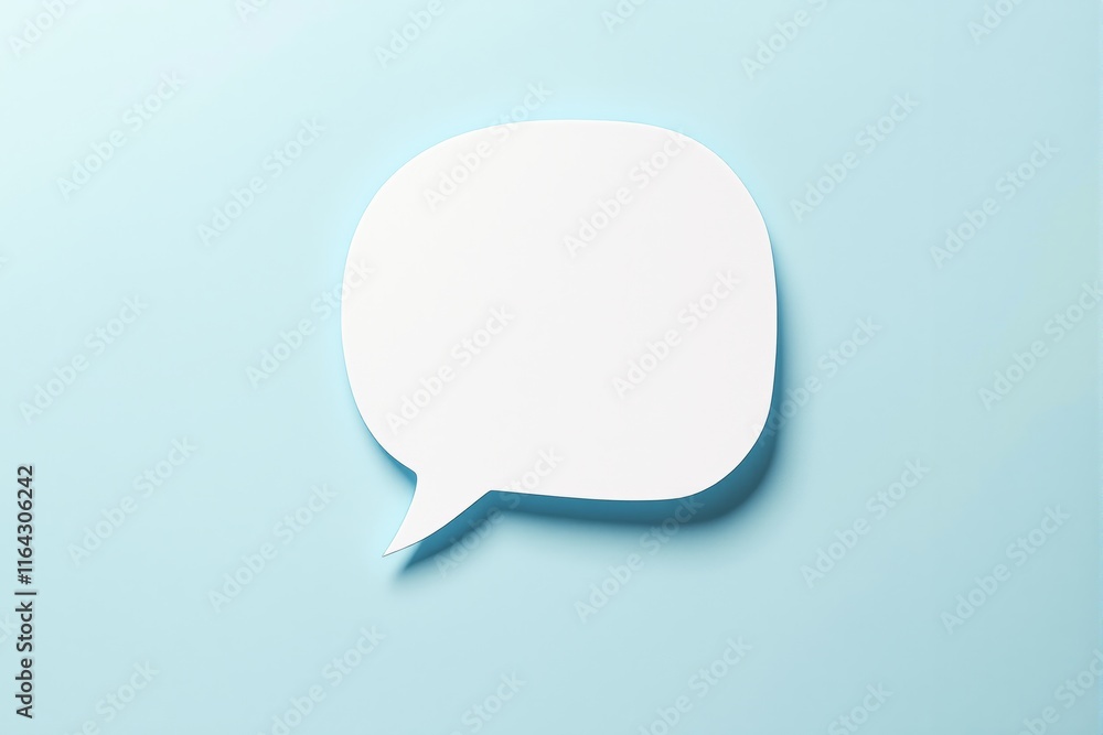 White speech bubble shape on a light blue background for presentation or creative design template. White speech bubble shape on a light blue background for presentation or creative design template.